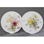 2 Diverse Meissen Tortenplatten mit floraler Weichmalerei, ehemals Aufsätze, um 1900, Ø 33,5cm, 2