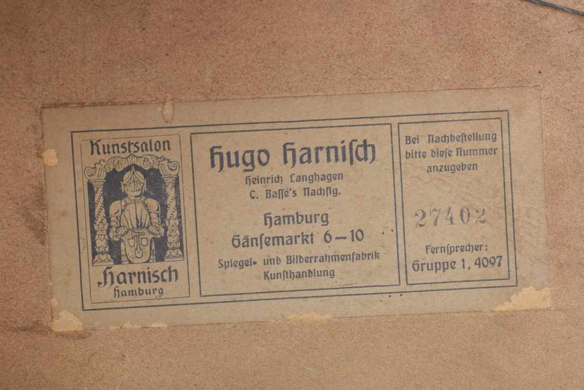 Barocke Tuschzeichnung "Darbringung im Tempel", Klebeetikett: Hugo Harnisch Kunstsalon/Hamburg, - Bild 3 aus 3