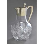 Kristall Kanne mit Silber 800 Montierung, Gebr. Kühn, H. 23cm Crystal jug with silver 800 mount,