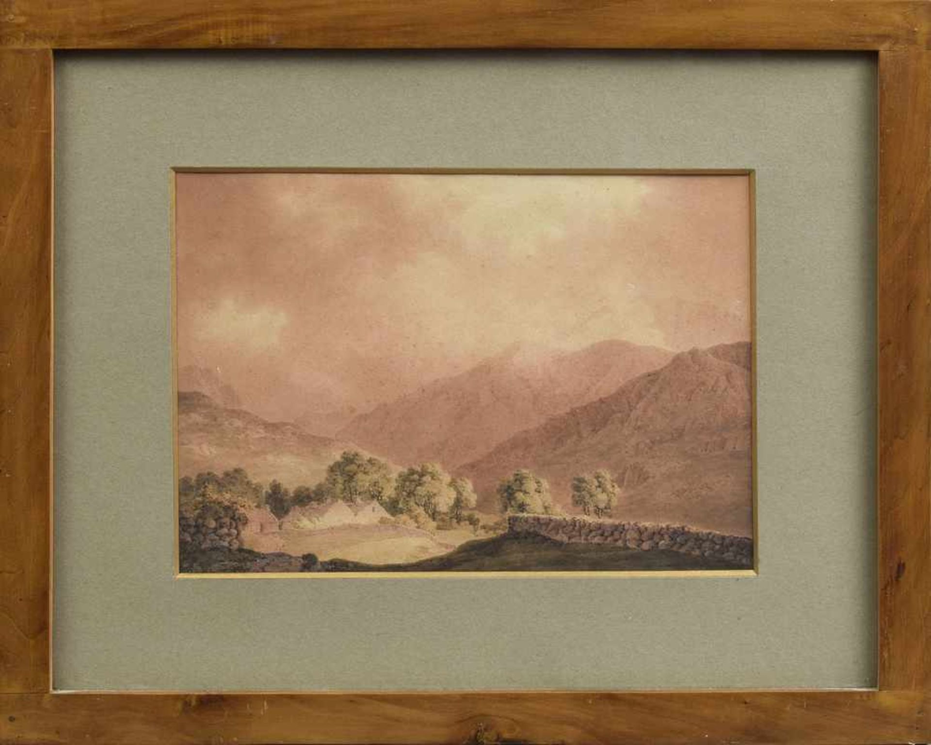 Unbekannter Aquarellist des 19.Jh. "Highlands", Sepia/Papier, 19x27cm (m.R. 36x43,5cm), leicht - Bild 2 aus 2