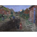 Schaper, Friedrich (1869-1956) "Dorfstraße im Abendlicht", verso "Norddeutsche Landschaft", Öl/