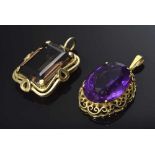 2 Diverse GG 333 Anhänger mit Amethyst und Rauchquarz, gesamt 9,8g, je 2,5x2cm 2 GG 333 pendants