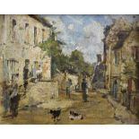 Boudin, Eugène (1824-1898) "Mittagsstimmung in einer Stadt", Öl/Malpappe, u.r. sign."EB" verso mit