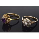 2 Diverse RG 750 Ringe mit Amethyst und kleinen Brillanten (zus.ca. 0,22ct), 8,1g, Gr. 58,5/59,5 2