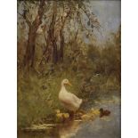 Artz, Constant (1870-1951) "Weiße Ente mit Küken", Öl/Holz, u.l.sign., 24x18,5cm (m.R. 42x35,5cm)