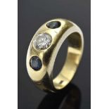 GG 585 Bandring mit Brillant (ca. 0,25ct) und 2 Saphiren, 5,6g, Gr. 43 GG 585 Band Ring with