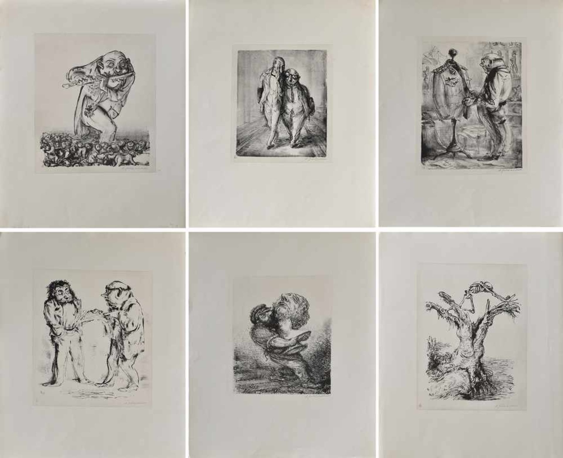 6 Diverse Weber, A. Paul (1893-1980) "Menschendarstellungen", Griffelkunst, u.r.sign., 66x54cm,