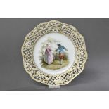 KPM Teller mit fein durchbrochenem Rand "Watteau Szene", um 1900, Ø 24cm KPM plate with fine