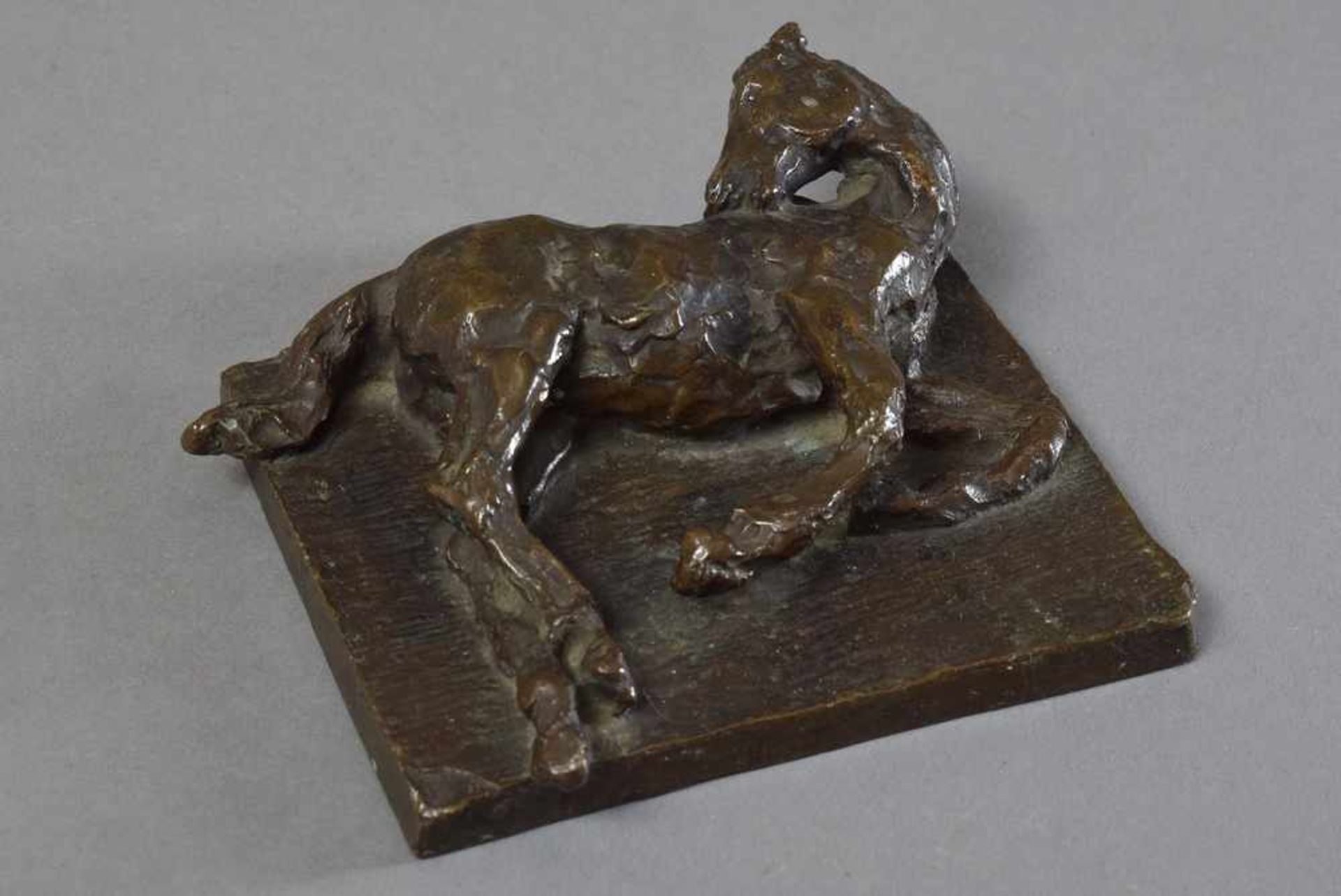 Kleines Bronze Relief "Liegendes Fohlen", unsign., 3,5x11x9cm Small bronze relief ''Lying foal'', - Image 2 of 3