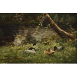 Artz, Constant (1870-1951) "Vier Enten am Ufer", Öl/Holz, u.l. sign., 24,5x36cm (m.R. 43x55cm) Artz,