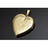 GG 585 "Herz" Medaillon, graviert, 10,6g, 3x3cm GG 585 ''Heart'' medallion, engraved, 10.6g, 3x3cm