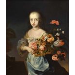 Holländischer Portraitist "Mädchen mit Blumenkorb" 17.Jh., Öl/Leinwand doubliert, unsign., in mit