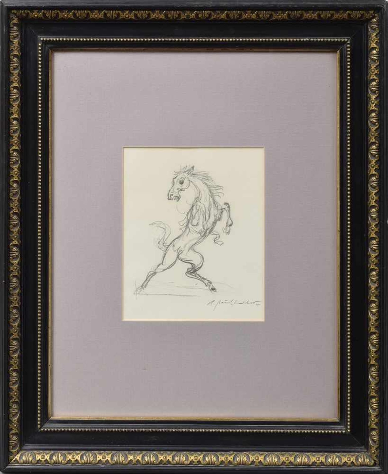 Weber, Paul A. (1893-1980) "Steigendes Pferd", Bleizeichnung, u.r.sign., 21x17cm (m.R. 75x48cm) - Bild 2 aus 2