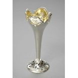 Solifleur Vase mit Glaseinsatz im Rokoko Stil, Gebrüder Kühn, Silber 800, 96g (o.Glas), H. 19cm