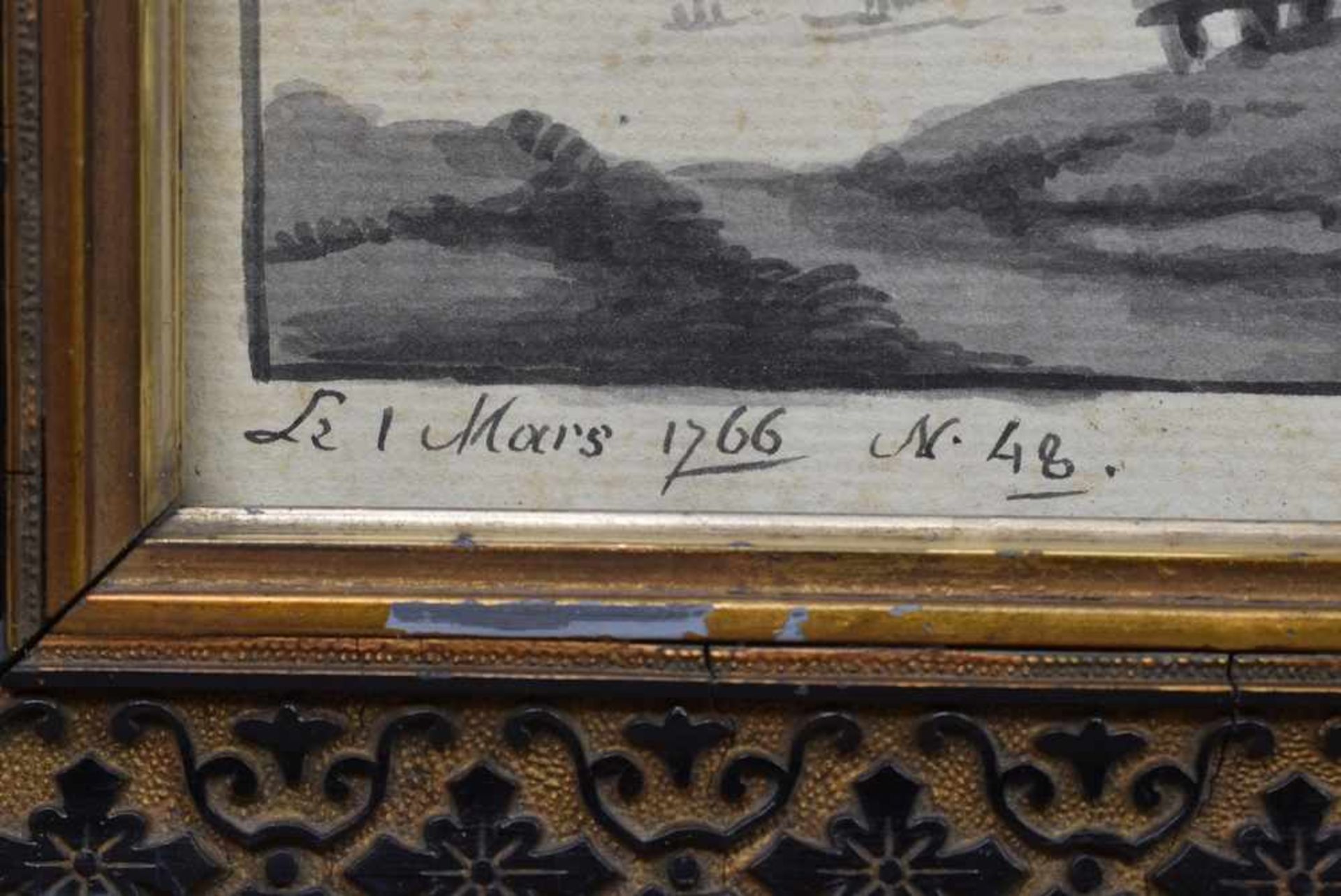 Zeichner des 18.Jh. "Bauernhäuser", lavierte Federzeichnug/Papier, u.l.bez.: "Le I Mars 1766 N. 48", - Bild 3 aus 5