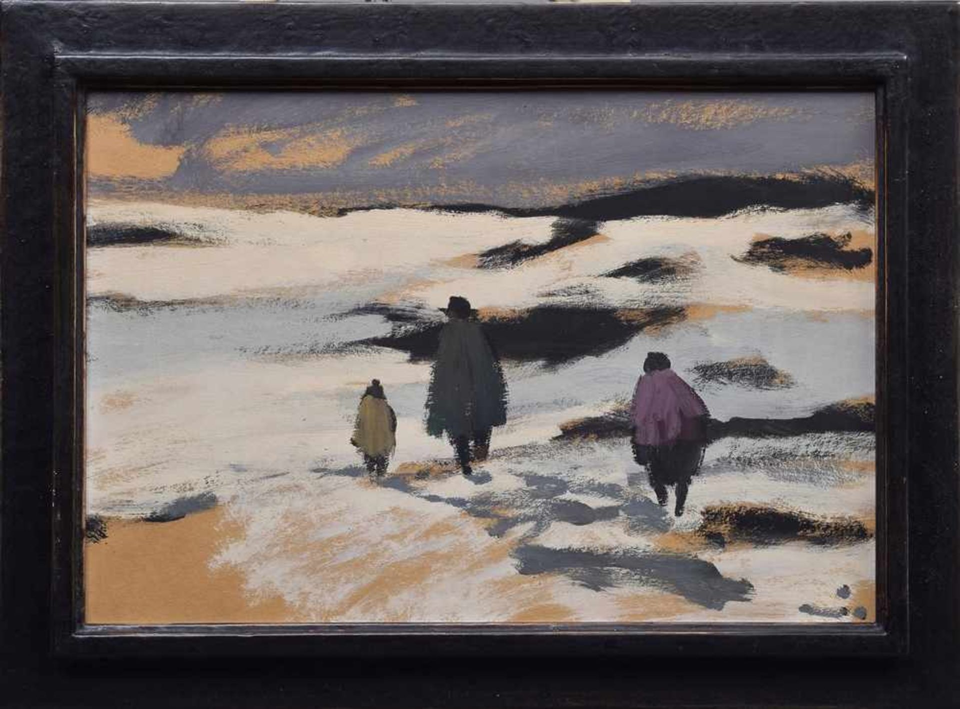 Wittler, Heinrich Arrigo Franz (1918-2004) "Drei Menschen im Schnee", Öl/Malpappe, u.r.sign., - Bild 2 aus 2