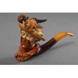 Meerschaum Pfeifenkopf "Mann mit Federhut" in Etui, Klebeetikett "Christies", H. 10cm, L. 16cm,