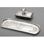 2 Teile Federschale und Tintenwiege mit Monogramm "GH", Silber 800, 96g (Schale), 23,5x8,5cm, H. 6,