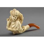 Meerschaum Pfeifenkopf "Junge Frau mit Sonnenschirm", H. 5,5cm, L. 9,5cm, minimal best. Meerschaum