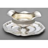 Sauciere mit Unterteller, Otto Hintze/Hamburg, Silber 800, 543g, 10x25x17cm Sauce boat with