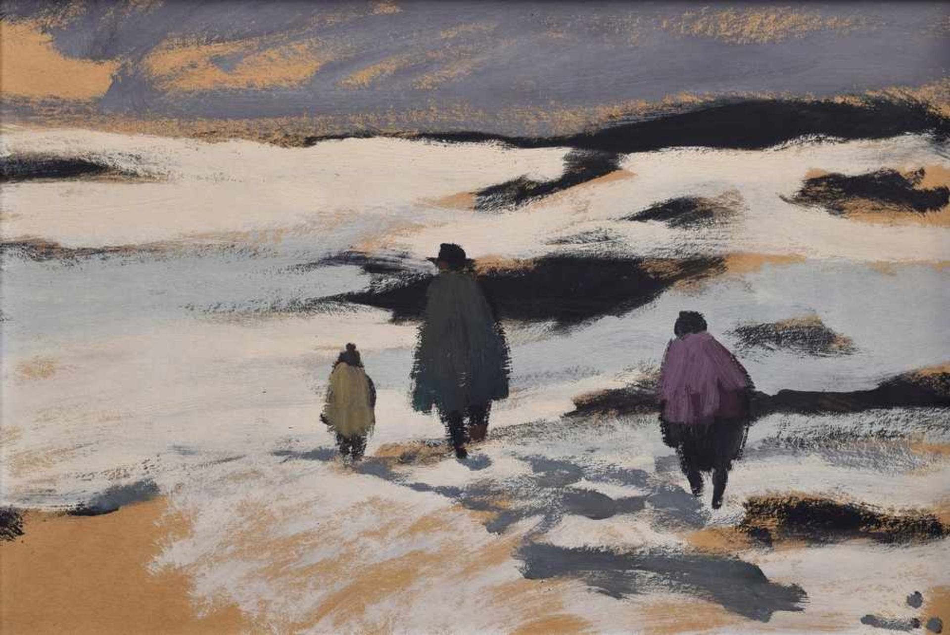 Wittler, Heinrich Arrigo Franz (1918-2004) "Drei Menschen im Schnee", Öl/Malpappe, u.r.sign.,