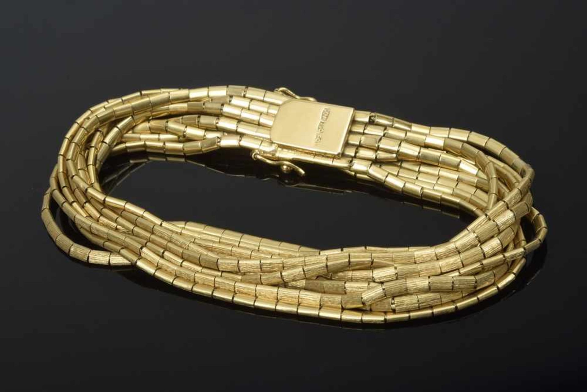 GG 750 Armband aus 8 Ketten mit länglichen Gliedern, 55,8g, L. 20cm YG 750 Bracelet of 8 chains with - Bild 4 aus 4