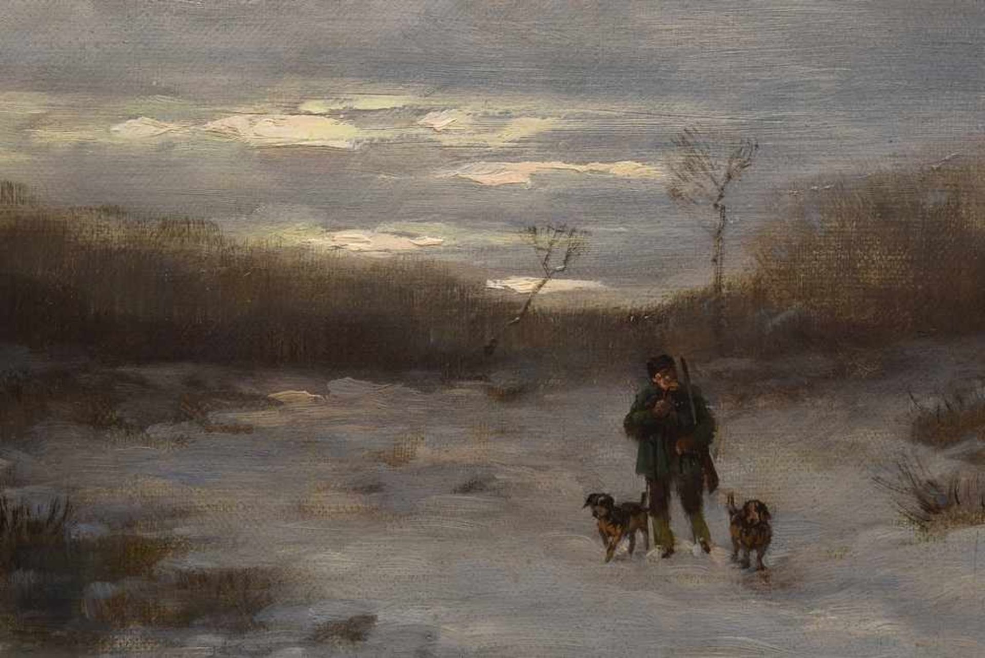 Thomassin, Désiré (1885-1933) "Jäger in verschneiter Landschaft", Öl/Leinwand, u.r.sign., 48x75cm ( - Bild 3 aus 6