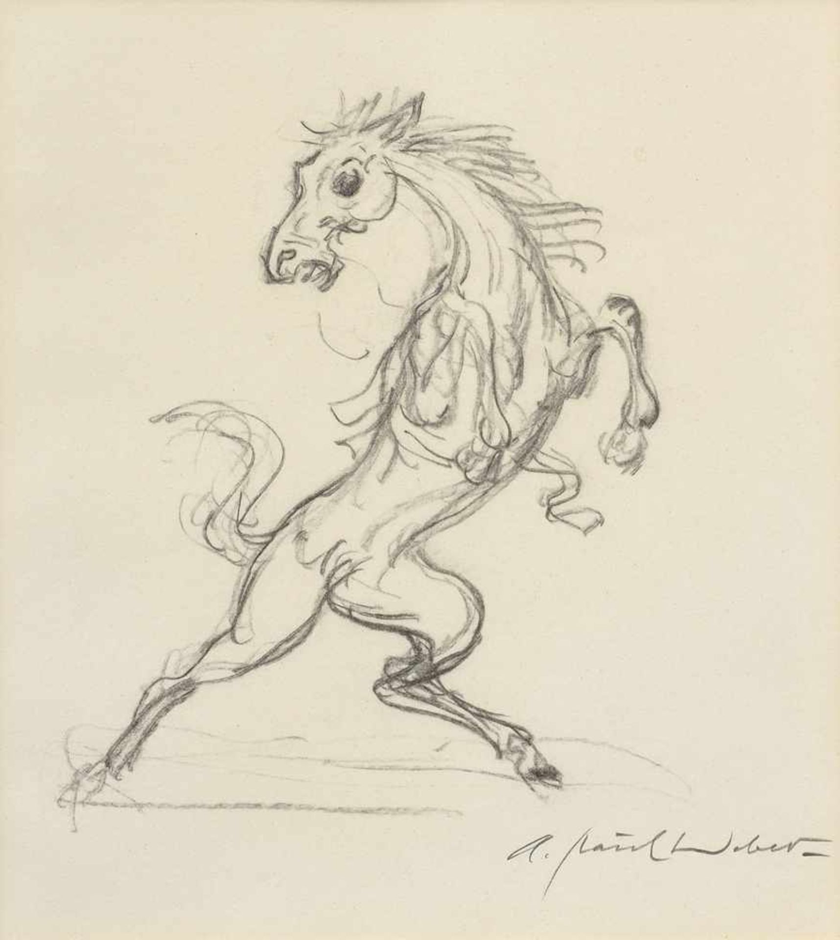 Weber, Paul A. (1893-1980) "Steigendes Pferd", Bleizeichnung, u.r.sign., 21x17cm (m.R. 75x48cm)