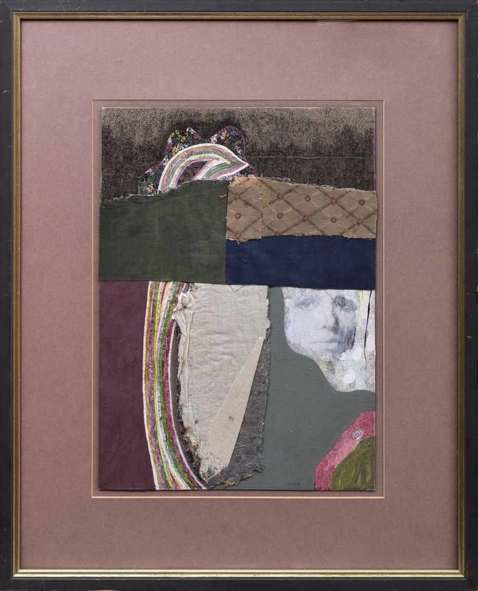 Pyroth, Christa (*1937) "Dame am Rande" 1978, Stoffcollage, u.r.sign./dat., 51,5x37cm (m.R. 79x64, - Bild 2 aus 4