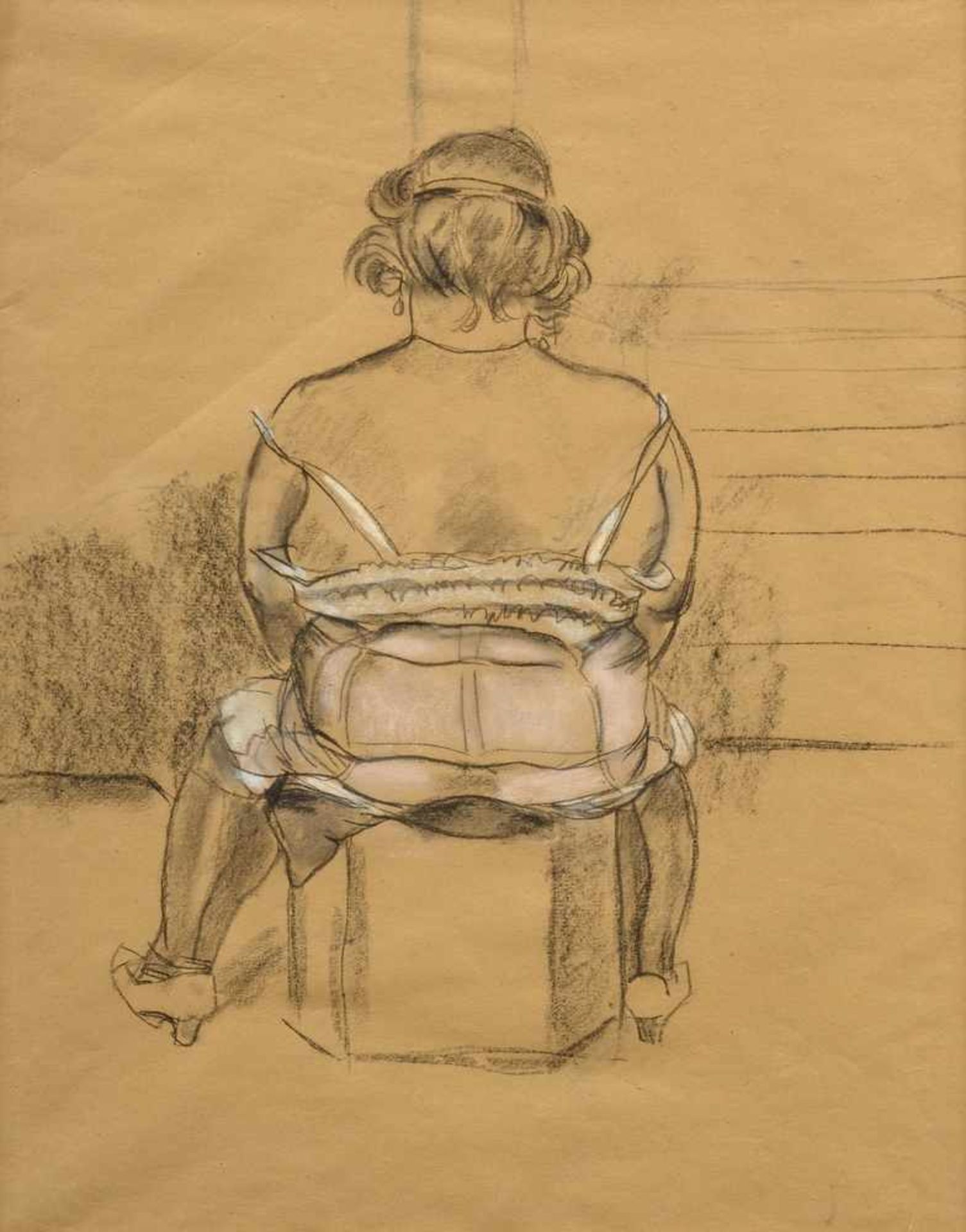 Tappert, Georg (1880-1957) "Frau im Mieder", Kohle/weiß gehöht/Papier, unsign., 45x35cm (m.R. 64,