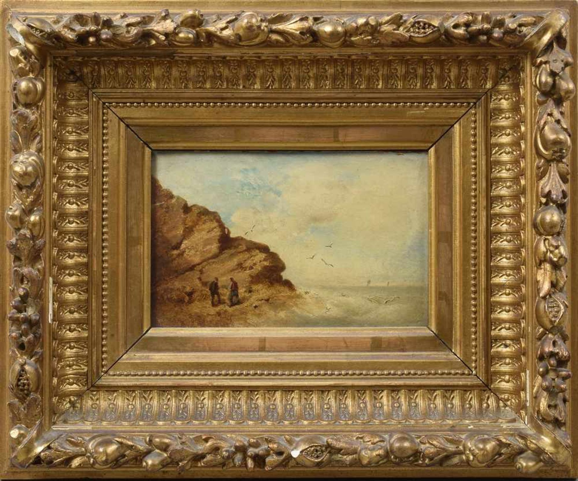 Hoguet, Charles (1821-1870) zugeschr. "Fischer an der Felsenküste", Öl/Holz, unsign., 18x11,5cm (m. - Bild 2 aus 4