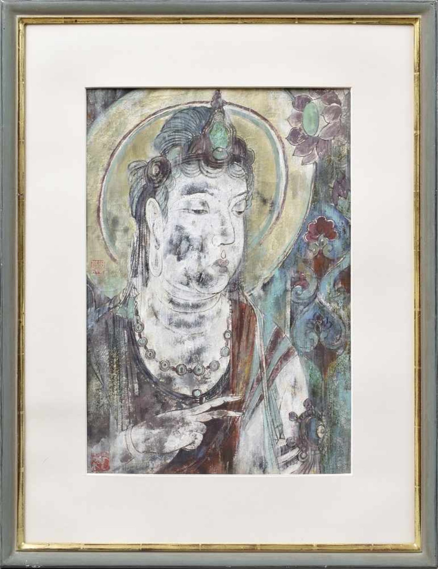 Gouache "Bodhisattva", u.l.sign., 50x34,5cm (m.R. 73x57cm), Glas fehlt Gouache ''Bodhisattva'', - Bild 2 aus 3