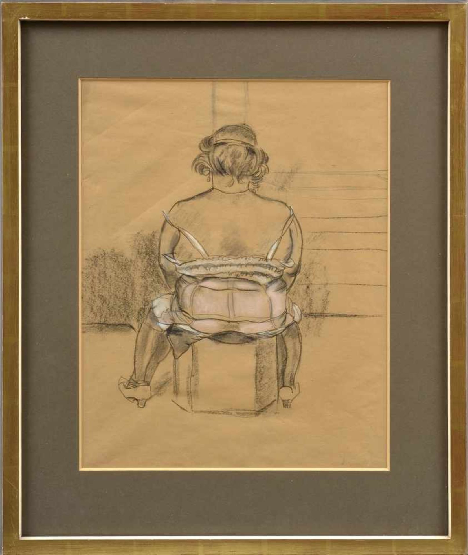 Tappert, Georg (1880-1957) "Frau im Mieder", Kohle/weiß gehöht/Papier, unsign., 45x35cm (m.R. 64, - Bild 2 aus 2