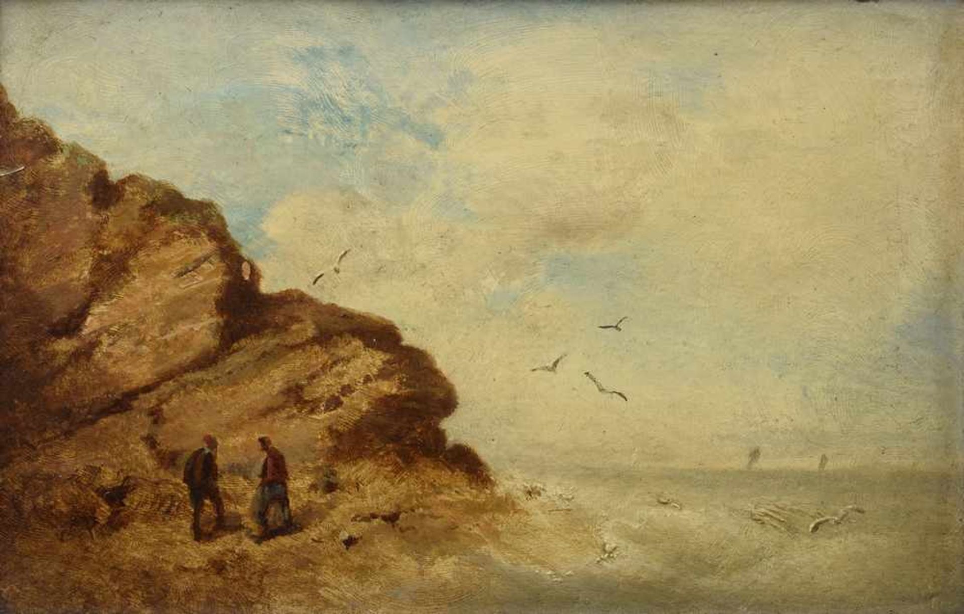 Hoguet, Charles (1821-1870) zugeschr. "Fischer an der Felsenküste", Öl/Holz, unsign., 18x11,5cm (m.