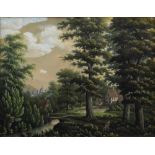 Naives Aquarell "Landschaft mit Personenstaffage" in Berliner Leiste, verso bez. "C. Lantzuis-