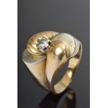 Midcentury GG 750 Ring mit kleinem Brillant, 8,9g, Gr. 56 Midcentury YG 750 ring with small diamond,