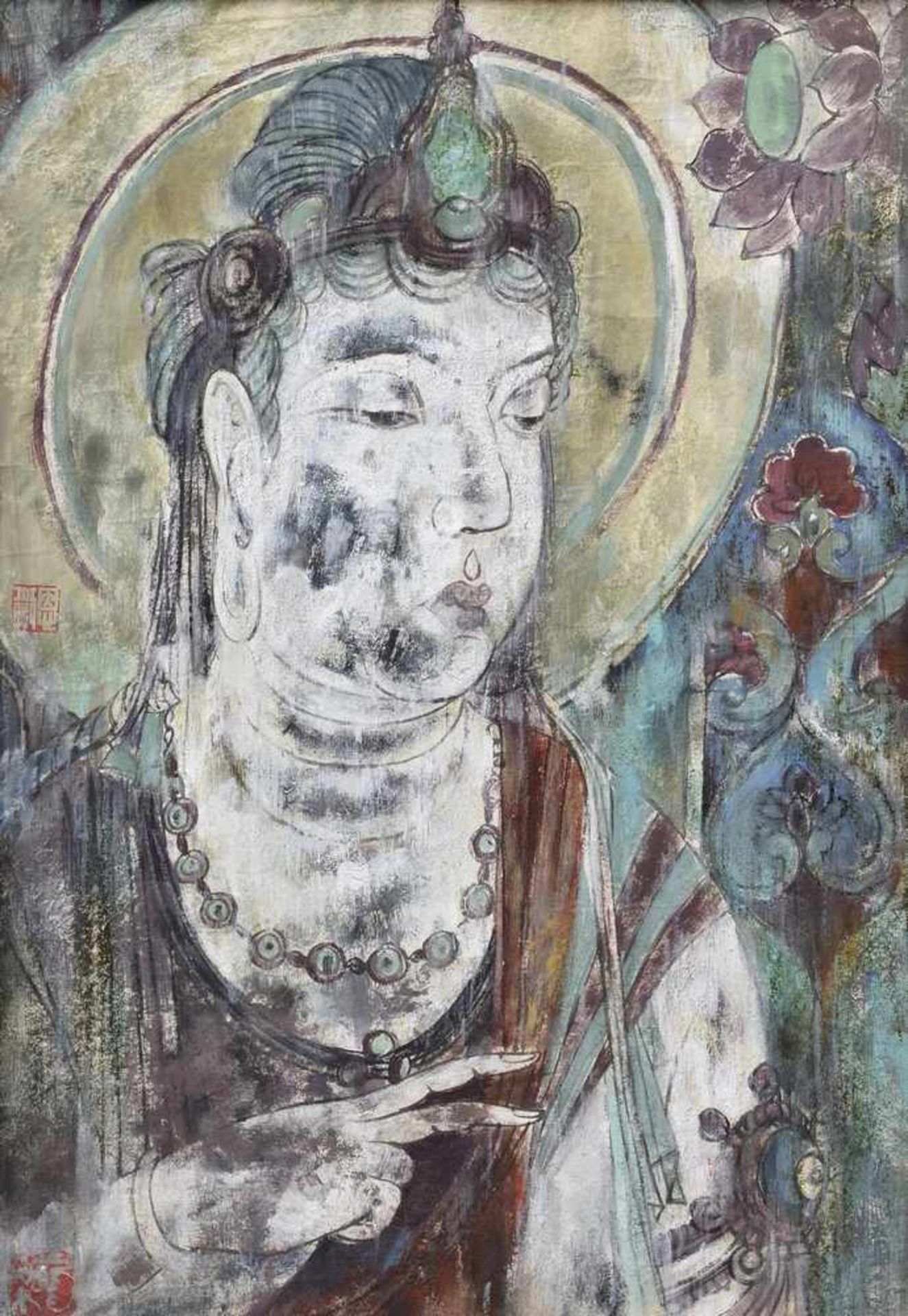 Gouache "Bodhisattva", u.l.sign., 50x34,5cm (m.R. 73x57cm), Glas fehlt Gouache ''Bodhisattva'',