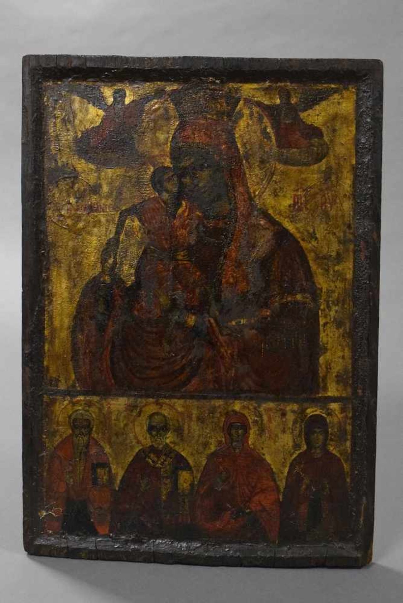 Ikone "Muttergottes und vier Heilige", Griechenland 2.Häfte 18.Jh., 43x30cm, in sehr verehrtem
