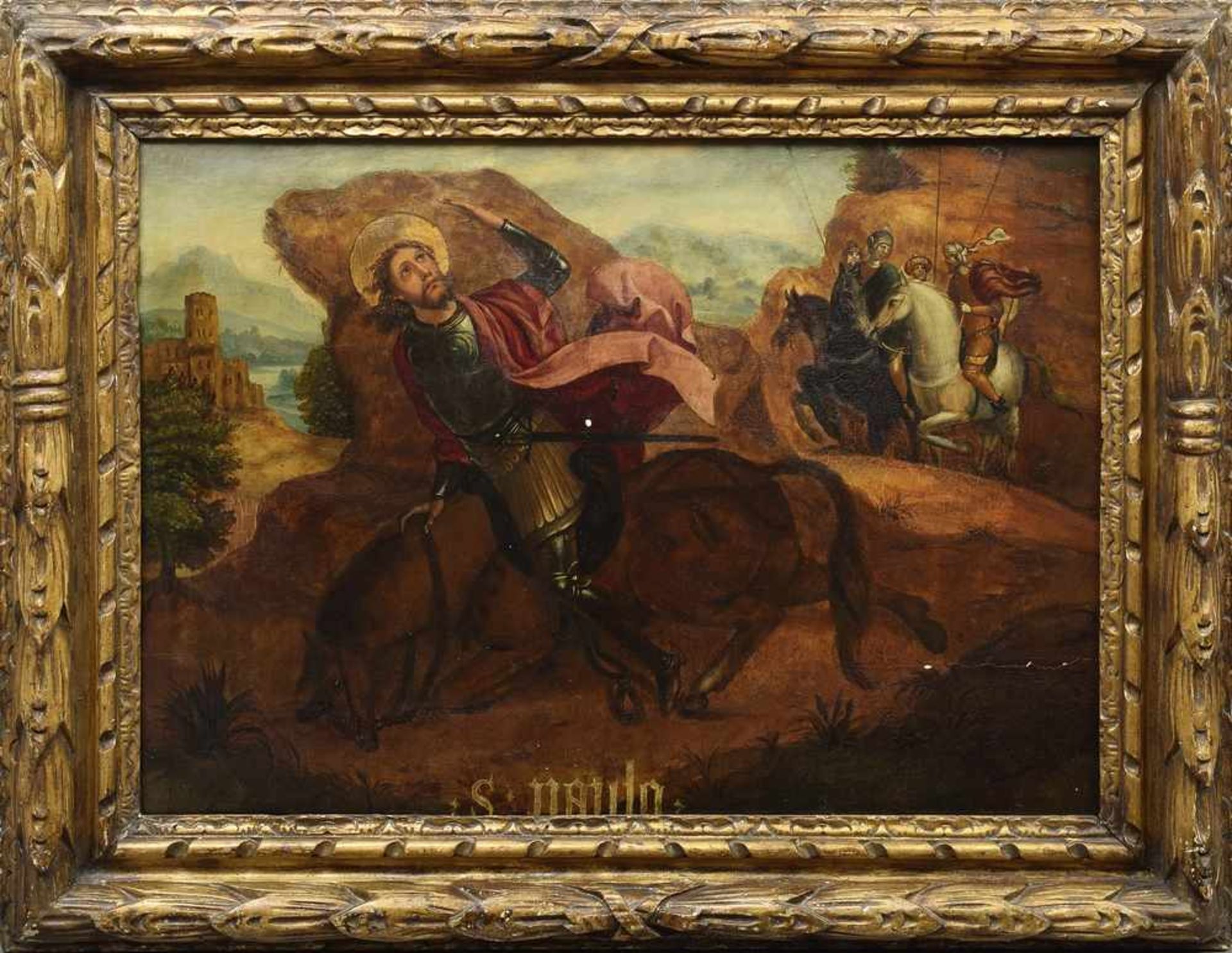 Tafelbild "Bekehrung des Heiligen Paulus", Tempera auf Kreidegrund/Holz, 56x81cm (m.R. 73x98cm), - Bild 2 aus 5