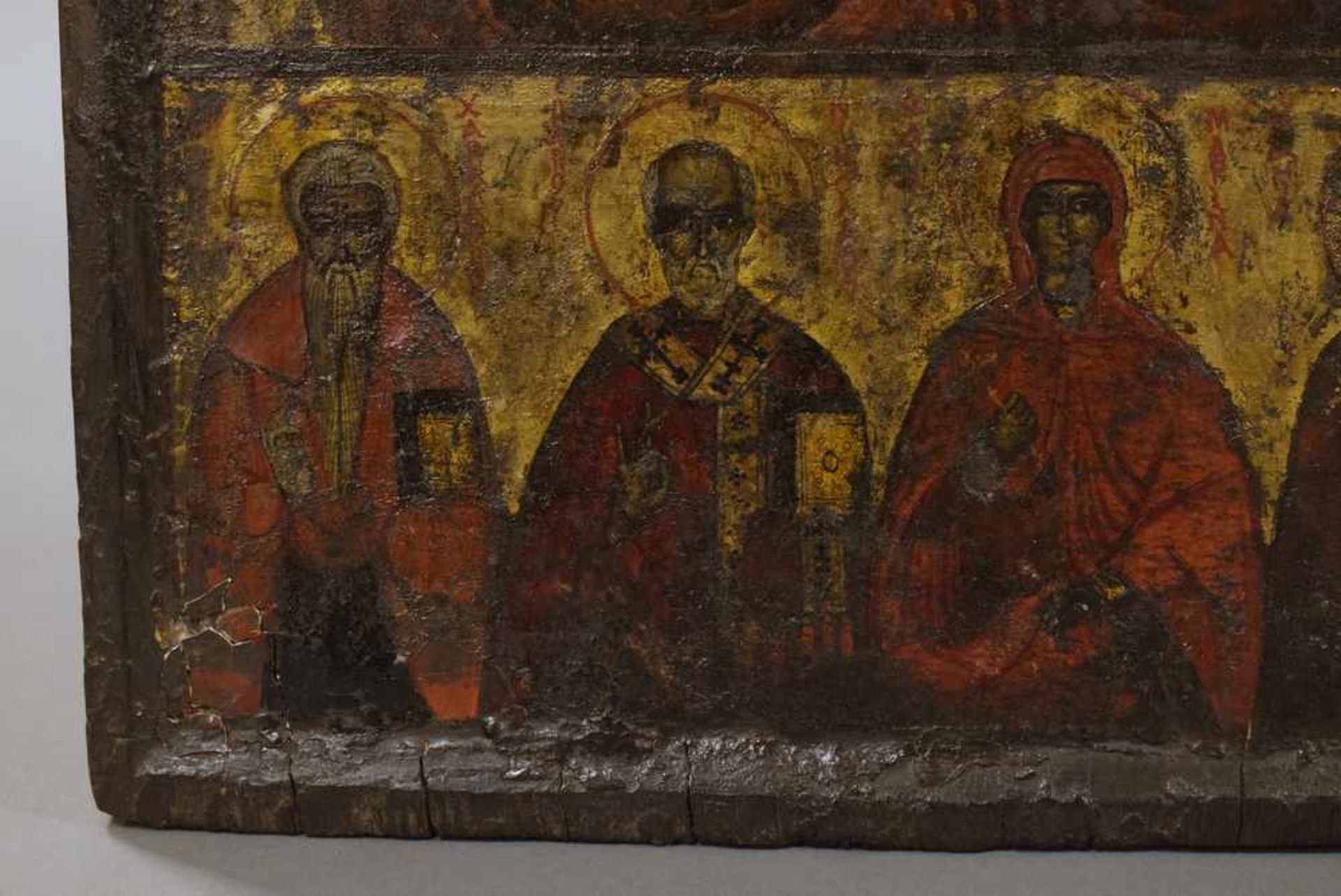 Ikone "Muttergottes und vier Heilige", Griechenland 2.Häfte 18.Jh., 43x30cm, in sehr verehrtem - Bild 4 aus 7