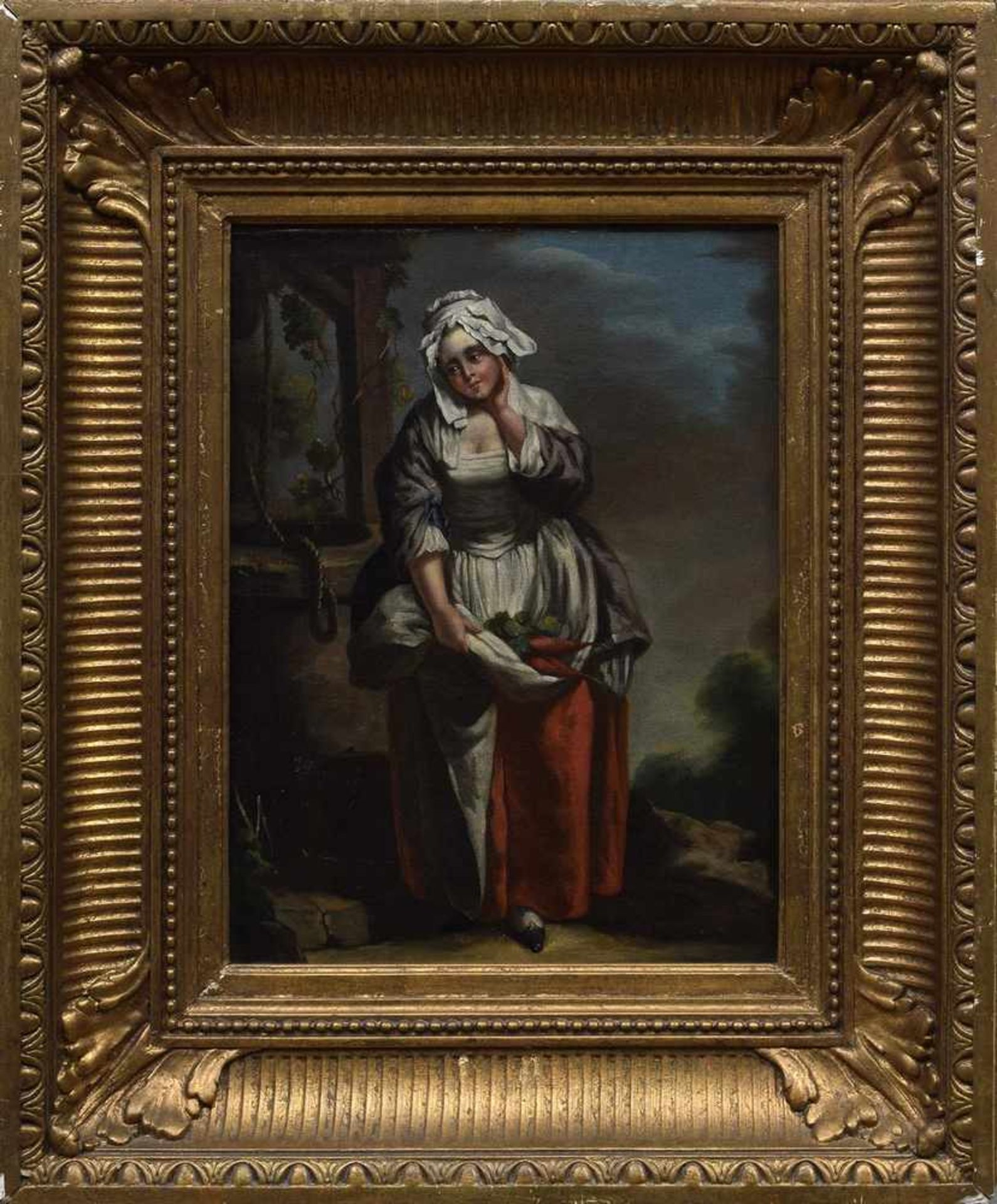Französischer Maler des 18.Jh. "Sinnende Magd am Brunnen", Öl/Leinwand, 32x25cm (m.R. 49x41,5cm), - Bild 2 aus 4