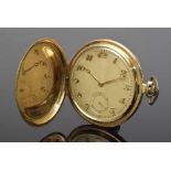 GG 585 Zwei-Deckel Herrentaschenuhr mit "Rauten" Gravur, um 1930/40, ges. 72,2g, Ø 5cm YG 585 Two-