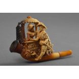 Meerschaumpfeife "Kavalllier und Dame", H. 7cm, L. 11,5cm, Defekte/angebrannt Meerschaum pipe ''