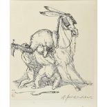 Weber, Paul A. (1893-1980) "Reiter und Gehilfen", Radierung, u.r.sign., 18,5x15cm (m.R. 40x31cm),