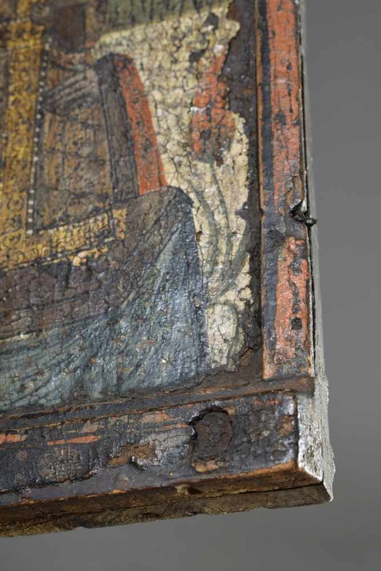 Ikone "Mutter Gottes", Eitempera/Kreidegund auf Holz, Südosteuropa Ende 19.Jh., 30x22cm, - Bild 5 aus 5