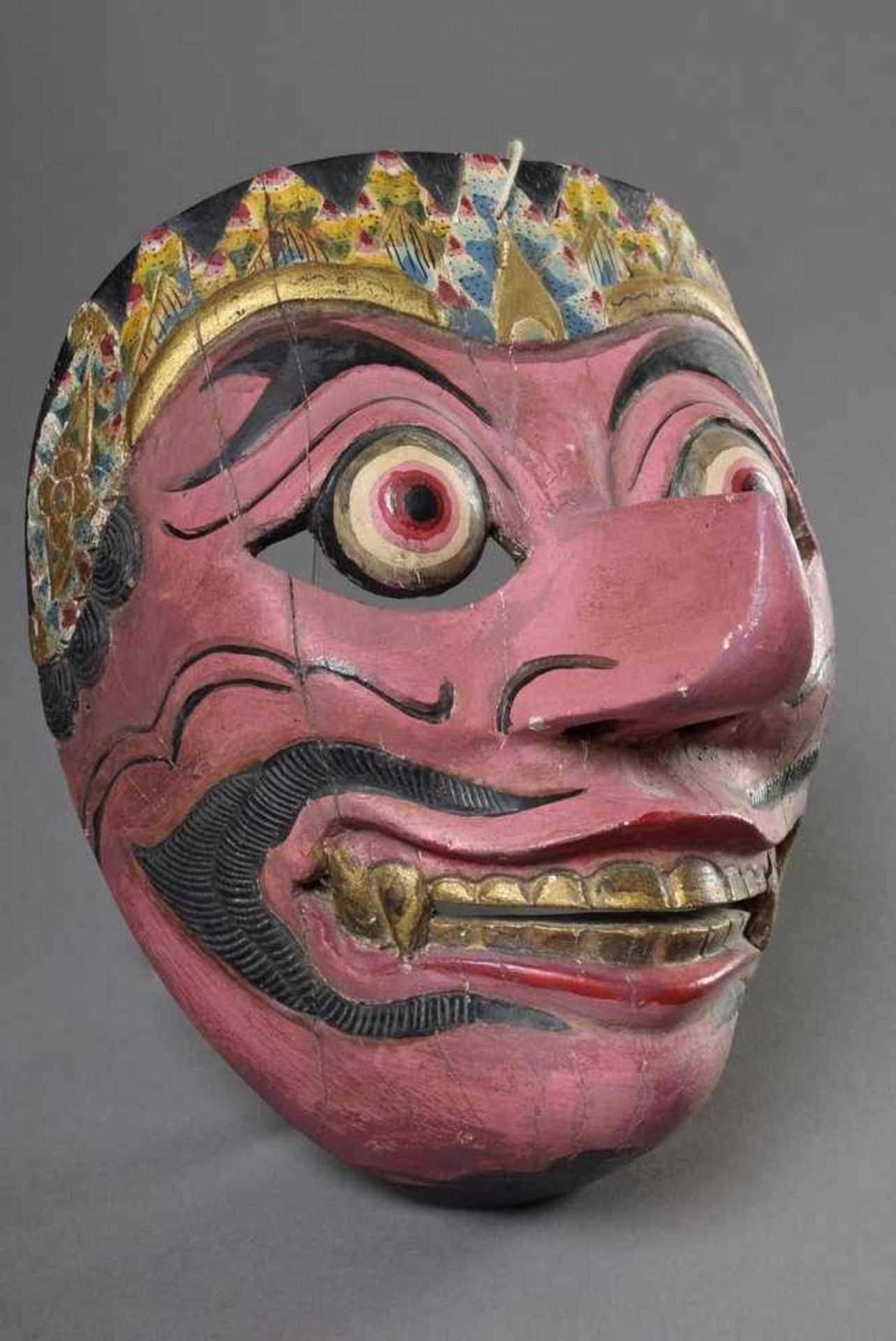 Wayang Topeng Maske "Klana", Holz, farbig gefasst, 19,5x16cm, Spannungsrisse, Java, Indonesien, - Bild 2 aus 5