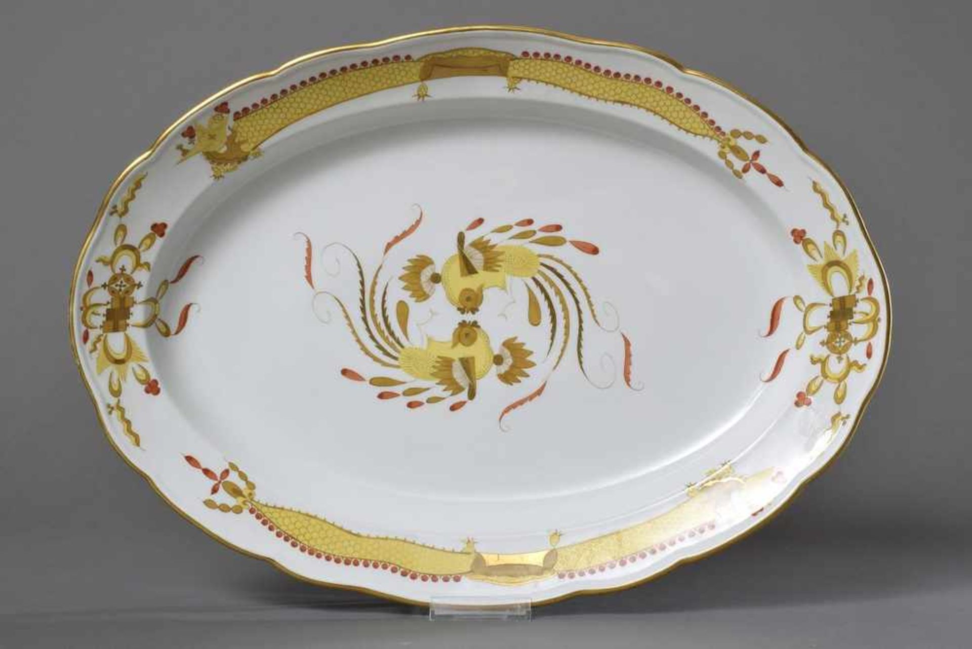 Große ovale Platte "Gelber Hofdrache", 19. Jh., 49x35cm, etwas ber.Large oval plate ''Gelber