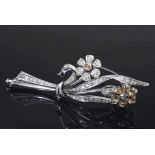 WG 585 Nadel "Blumen" mit Diamanten im 8/8-Schliff, Brillanten und Altschliffdiamanten (zus. ca. 1ct