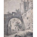 Zeichner des 19.Jh. "Italienische Stadtmauer", lavierte Tuschzeichnung, 31x24cm (m.R. 39x32cm),