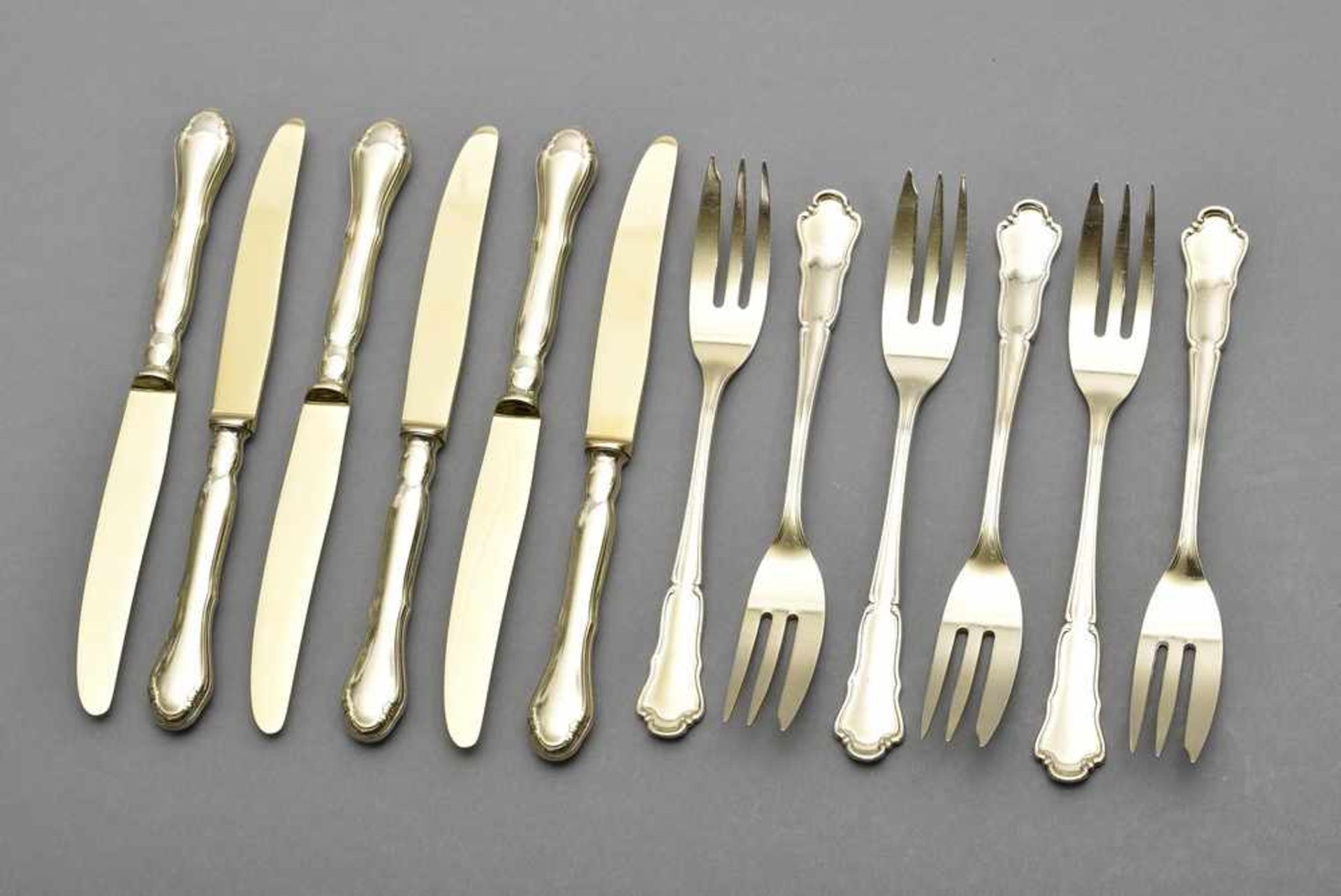 12 Teile vergoldetes Kuchenbesteck, Wilkens, Silber 800, 163g (nur Gabeln)12 parts gold-plated